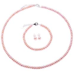 JYX Pearl Necklace Set AA+ Quality 4-5mm Lavender Freshwater Pearl Necklace Bracelet and Earrings Set for Girl Women