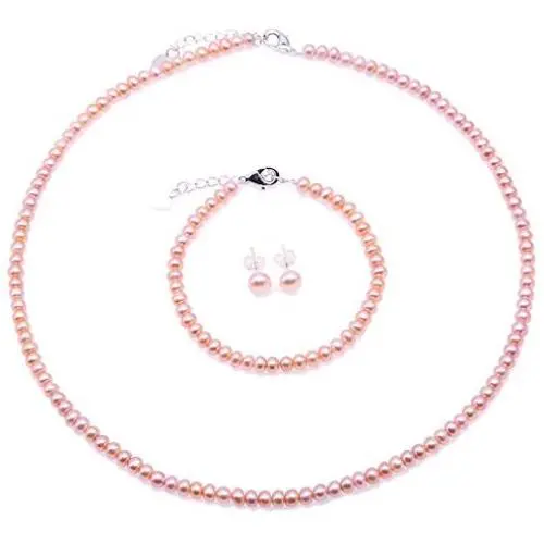 JYX Pearl Necklace Set AA+ Quality 4-5mm Lavender Freshwater Pearl Necklace Bracelet and Earrings Set for Girl Women JYX Pearl Necklace Set AA+ Quality 4-5mm Lavender Freshwater Pearl Necklace Bracelet and Earrings Set for Girl Women