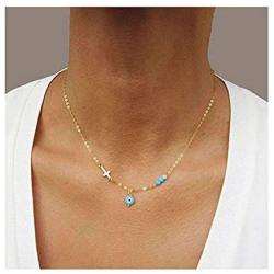 Yalice Fashion Evil Eye Necklace Chain Sideways Cross Choker Necklaces Jewelry for Women and Girls