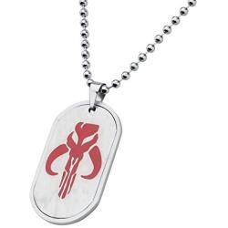 Star Wars Jewelry Unisex Dog Tag with Mandalorian Symbol Stainless Steel Chain Pendant Necklace, 24''