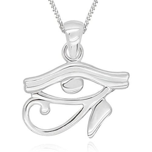 925 Sterling Silver Egypt Egyptian Udjat Eye of Ra Horus Pendant Necklace, 18''