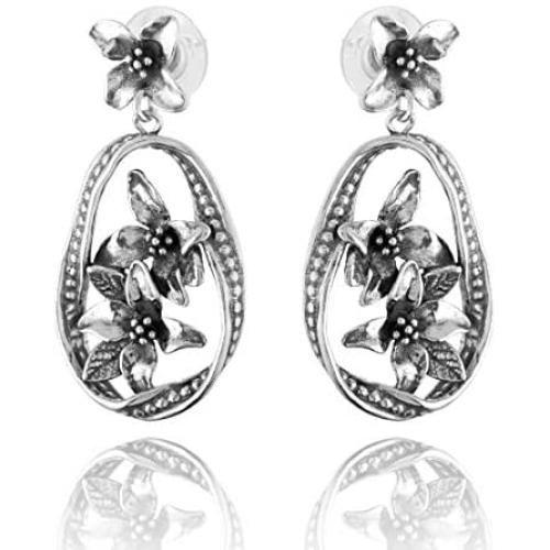 PZ Paz Creations 925 Sterling Silver Multi Floral Dangle Earrings, made in Israel