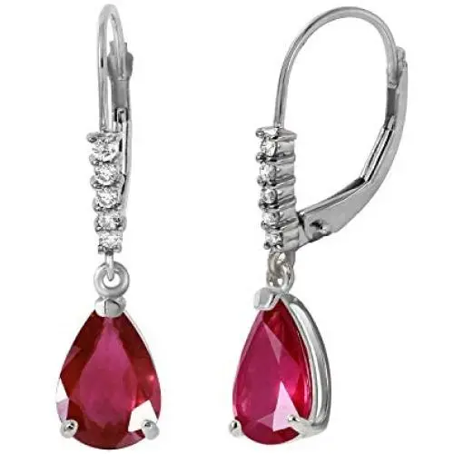 Galaxy Gold 14k Solid White Gold Leverback Earrings 3.15 ct Rubies Diamonds Galaxy Gold 14k Solid White Gold Leverback Earrings 3.15 ct Rubies Diamonds
