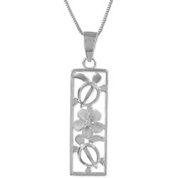 Sterling Silver Turtle and Plumeria Vertical Bar Pendant Necklace