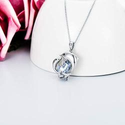 TOUPOP Mom Gifts s925 Sterling Silver Mother Child Dolphin Necklace Ocean Cute Animals Pendant Jewelry Gifts with Blue Heart Crystal for Women Mom Girls Birthday Mothers Day