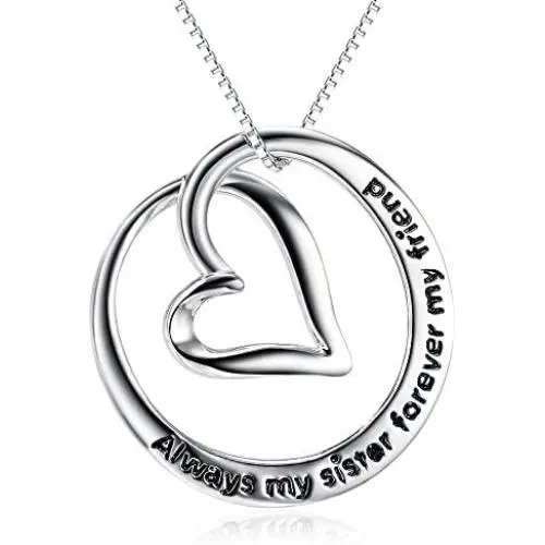 S925 Sterling Silver Always My Sister Forever My Friend Love Heart Pendant Necklace Bff Gift for Women Teen Girls S925 Sterling Silver Always My Sister Forever My Friend Love Heart Pendant Necklace Bff Gift for Women Teen Girls