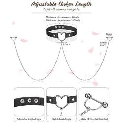 Yaomiao Nipple Ring with Choker Necklaces Stainless Steel Chain Heart Nipple Rings Chain Punk Faux Leather Chokers Barbell Piercing Jewelry for Women