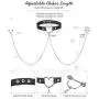 Yaomiao Nipple Ring with Choker Necklaces Stainless Steel Chain Heart Nipple Rings Chain Punk Faux Leather Chokers Barbell Piercing Jewelry for Women