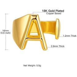 Gold Bold Initial Letter Open Ring for Teen Girls Adjustable Women Statement Rings Party Women’s Signet Ring Gold Plated Open Alphabet Rings|Letter A to Z