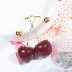 3D Dried Flower Red Cherry Drop Dangle Earrings Sweet Cute Stereo Fruit Jewelry for Women Girls