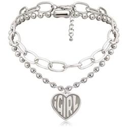 Fashion Tiered iGirl Heart Pendant Paperclip Chain Necklace Lovely Double Side Cat Alphabet Letters Collar Necklace Stainless Steel Female Symbol Gothic Streetwear Jewelry Gift