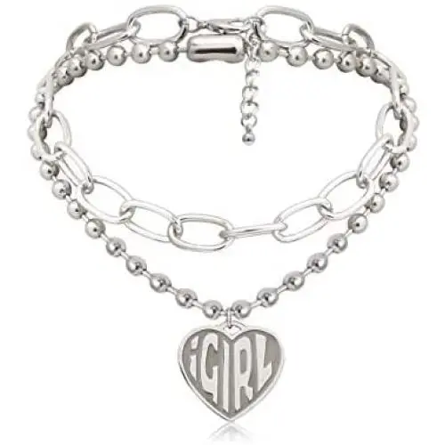 Fashion Tiered iGirl Heart Pendant Paperclip Chain Necklace Lovely Double Side Cat Alphabet Letters Collar Necklace Stainless Steel Female Symbol Gothic Streetwear Jewelry Gift