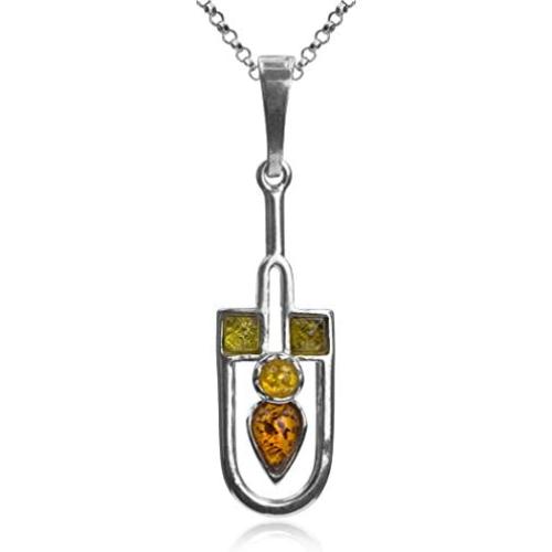 Multicolor Amber Sterling Silver Contemporary Designer Pendant Necklace Chain 18''