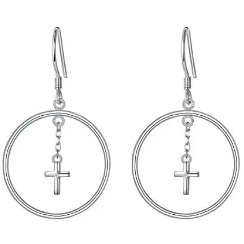 925 Sterling Silver Faith Cross Hoops Dangle Earrings Large Circle Dangling Religious Gift for Women 925 Sterling Silver Faith Cross Hoops Dangle Earrings Large Circle Dangling Religious Gift for Women