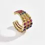 1 Pair Bohemian Rainbow C-shaped Rhinestone Crystal Ear Cuff Hoop Earrings Boho Ethnic Colorful Geometric Circle Round Clip Earring Gold Earcuff for No Piercing Women Girl Wedding Party Jewelry