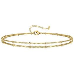 sovesi Gold Chain Bracelets for Women, Evil Eye Bracelet 14K Gold Plated Adjustable Layered Cute Bracelet Dainty Gold Beaded Bracelets for Women Jewelry