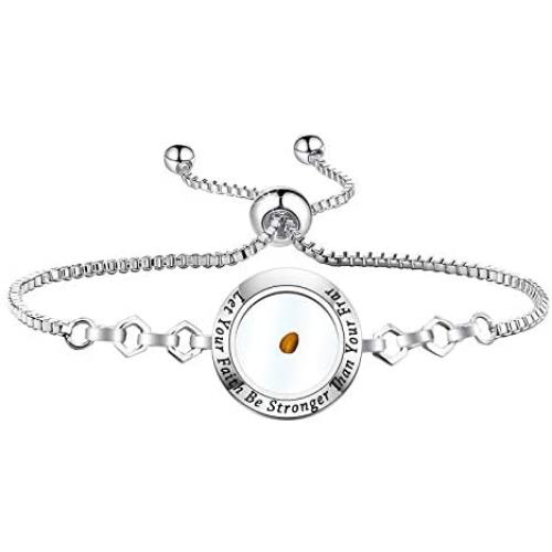 FAADBUK Christian Mustard Seed Bracelet Christian Gift Let Your Faith Be Stronger Than Your Fear Mustard Seed Jewelry Bracelet Religious Gift Jewelry for Women Girls