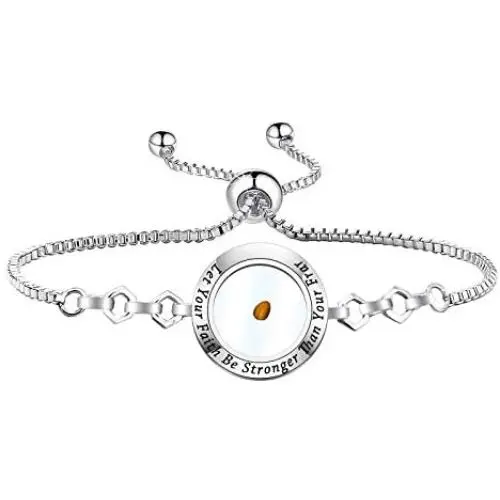 FAADBUK Christian Mustard Seed Bracelet Christian Gift Let Your Faith Be Stronger Than Your Fear Mustard Seed Jewelry Bracelet Religious Gift Jewelry for Women Girls