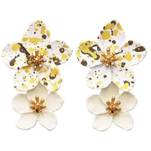 Rosemarie Collections Womens Double Metal Flower Dangle Drop Post Earrings Rosemarie Collections Womens Double Metal Flower Dangle Drop Post Earrings