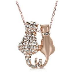 UPSERA Rose Gold Plated 2 Cats in-Love Pendant Necklace, 17” with 2” Extender