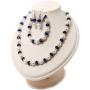 Avalaya White & Royal Blue Imitation Pearl Bead with Diamante Ring Necklace, Bracelet & Earrings Set (Silver Tone Metal) - 44cm L/ 4cm Ext
