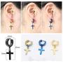 Dangling Cross Hoop Earrings Set for Men Women Stainless Steel Piercing Cross Dangle Hinged Huggie Ear Jewelry Wearing Boys Girls