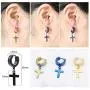 Dangling Cross Hoop Earrings Set for Men Women Stainless Steel Piercing Cross Dangle Hinged Huggie Ear Jewelry Wearing Boys Girls
