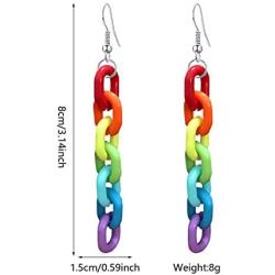 Personality Fashion Women Rainbow Chain Long Colorful Earrings Club Charms Jewelry Accessories