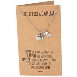 Quan Jewelry Cute Vintage Camera Miniature Jewelry for Women, Photography Gifts, Gifts for Best Friends, Teens, Kids, Selfie Lovers, Photographers, Comes with Inspirational Quote (Necklace)