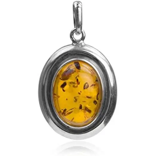Ian and Valeri Co. Amber Sterling Silver Oval Pendant