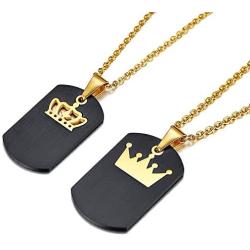 XUANPAI Free Custom Engraving His and Hers Stainless Steel Two-Tone Matching Set Couple Dog Tag Pendant Necklace