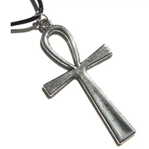 Silvertone Ankh Pendant on Black Cord Necklace Egyptian ansate Cross Amulet Death Cosplay Silvertone Ankh Pendant on Black Cord Necklace Egyptian ansate Cross Amulet Death Cosplay