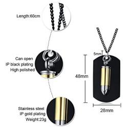 Free-Engraving Stainless Steel 2 in 1 Dog Tag Necklace Cremation Urn Bullet Pendant Necklace for Men Boys