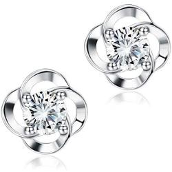 Sllaiss 925 Sterling Silver Stud Earring For Women Girls Round Cut Cubic Zirconia Stud Earring Piercing Earrings With Gift Box, Set With Swarovski Zirconia