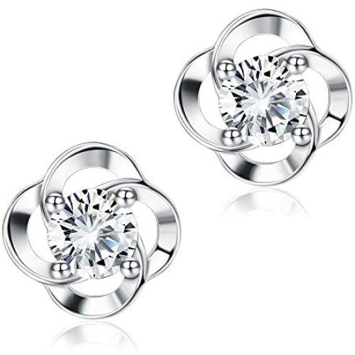 Sllaiss 925 Sterling Silver Stud Earring For Women Girls Round Cut Cubic Zirconia Stud Earring Piercing Earrings With Gift Box, Set With Swarovski Zirconia
