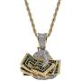 Moca Jewelry Iced Out Holding A US Dollar Pendant Necklace 18K Gold Plated Bling CZ Simulated Diamond Hip Hop Rapper Chain Necklace for Men Women