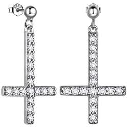 Women Mens Inverted Cross Earrings Zirconia Iced Out Upside Down Cross Dangle Earrings Sterling Silver/Black Metal/18K Gold Plated St. Peter Earrings Satanic Symbols Statement Jewelry
