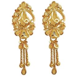 Certified Indian Handmade Solid 22K/18K Yellow Fine Gold Hanging Chain Earrings