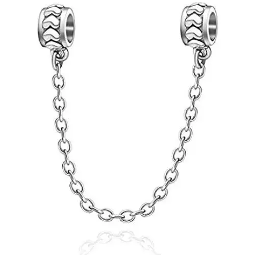 ABAOLA Heart Safety Chain Charm 925 Sterling Silver Beads fit Pandora Charms Bracelet & Necklace