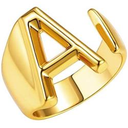 Gold Bold Initial Letter Open Ring for Teen Girls Adjustable Women Statement Rings Party Women’s Signet Ring Gold Plated Open Alphabet Rings|Letter A to Z