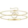 Turandoss Dainty Layered Bracelets for Women, 14K Gold Filled Adjustable Layering Bracelet Cute Evil Eye Bar Pearl Gold Layered Chain Bracelets for Women Jewelry