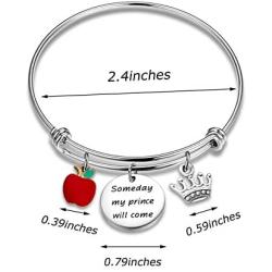 KUIYAI Someday My Prince Will Come Bracelet with Red Apple Charm Snow White Movie Quote Jewelry