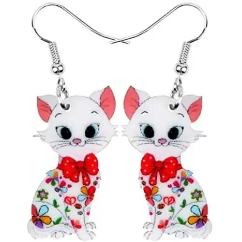 NEWEI Acrylic Anime Floral Cat Kitten Earrings Big Drop Dangle Animal Jewelry for Women Girls Party Gifts charm Decoration