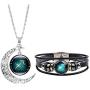 Dcfywl731 Fashion 12 Twelve Constellations Hand Woven Leather Bracelet and Moon Pendant Necklace Zodiac Sign Jewelry Set