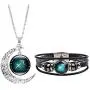 Dcfywl731 Fashion 12 Twelve Constellations Hand Woven Leather Bracelet and Moon Pendant Necklace Zodiac Sign Jewelry Set Dcfywl731 Fashion 12 Twelve Constellations Hand Woven Leather Bracelet and Moon Pendant Necklace Zodiac Sign Jewelry Set