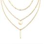 Layered Choker Necklace,18K Gold Plated Stainless Steel Cubic Zirconia Triangle Geometric Pendant Necklace Coin Disc Bar Pendant Beaded Chain Layer Necklace for Women Girls