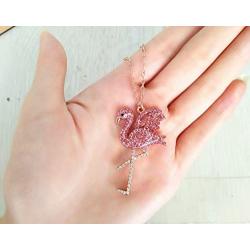 MANZHEN Delicate Rhinestone Pink Flamingo Bird Pendant Necklace Gifts for Women