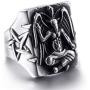 Elfasio Stainless Steel Ring for Men Satanic Baphomet Goat Satan Demon Devil Leviathan Cross Pentagram Rings Symbol Vintage Jewelry