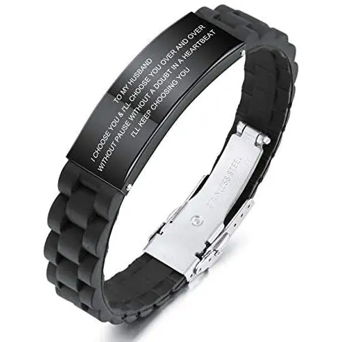 MeMeDIY to My Husband Love from Wife Black Silicone Bracelets Personalized Gifts for Men Birthday Stainless Steel Rubber Adjustable Wristband Mens Valentines Day Gifts MeMeDIY to My Husband Love from Wife Black Silicone Bracelets Personalized Gifts for Men Birthday Stainless Steel Rubber Adjustable Wristband Mens Valentines Day Gifts
