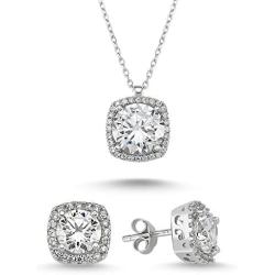 Starlight Diamond Womens Jewelry Sets - 925 Sterling Silver Plated Earring and Necklace Set - Lightweight Square Zircon Diamond Jewelry Sets with Gift Box for Birthday